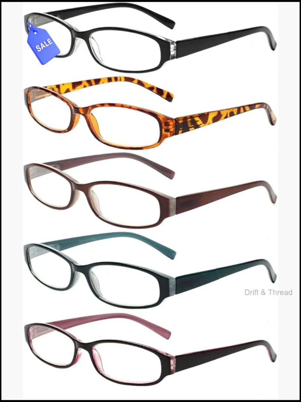 5 Pack Reading Glasses Spring Hinge Oval Full Rim Ladies Readers